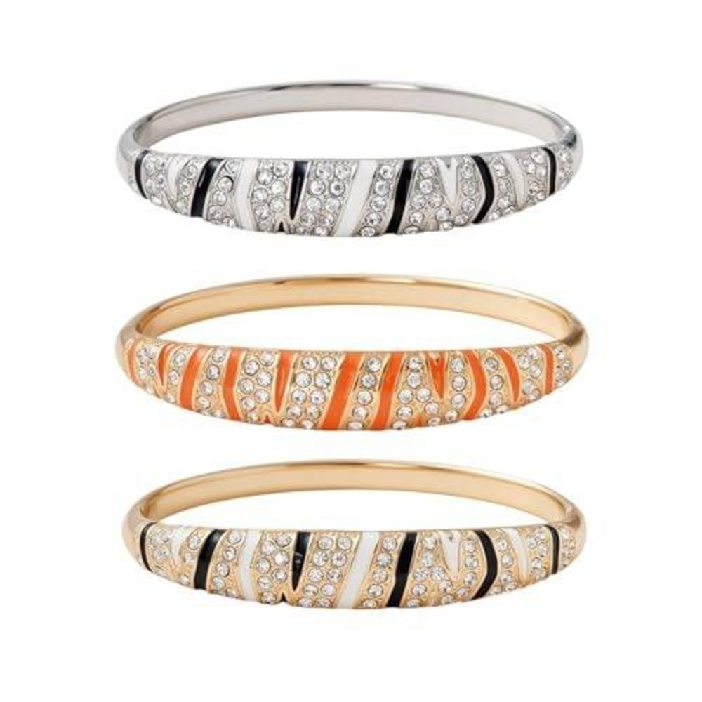 3pc Enamel Rhinestone‎ Zebra Bangle Bracelet Set Silver Gold Tone Animal Print